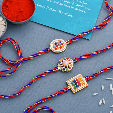 trueBrowns X Voylla Set of 3 Colorful Beads Studded Thread Rakhi