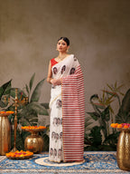 Hiral Fashion Beige Chanderi Cotton Blend Abstract Digital Print Saree