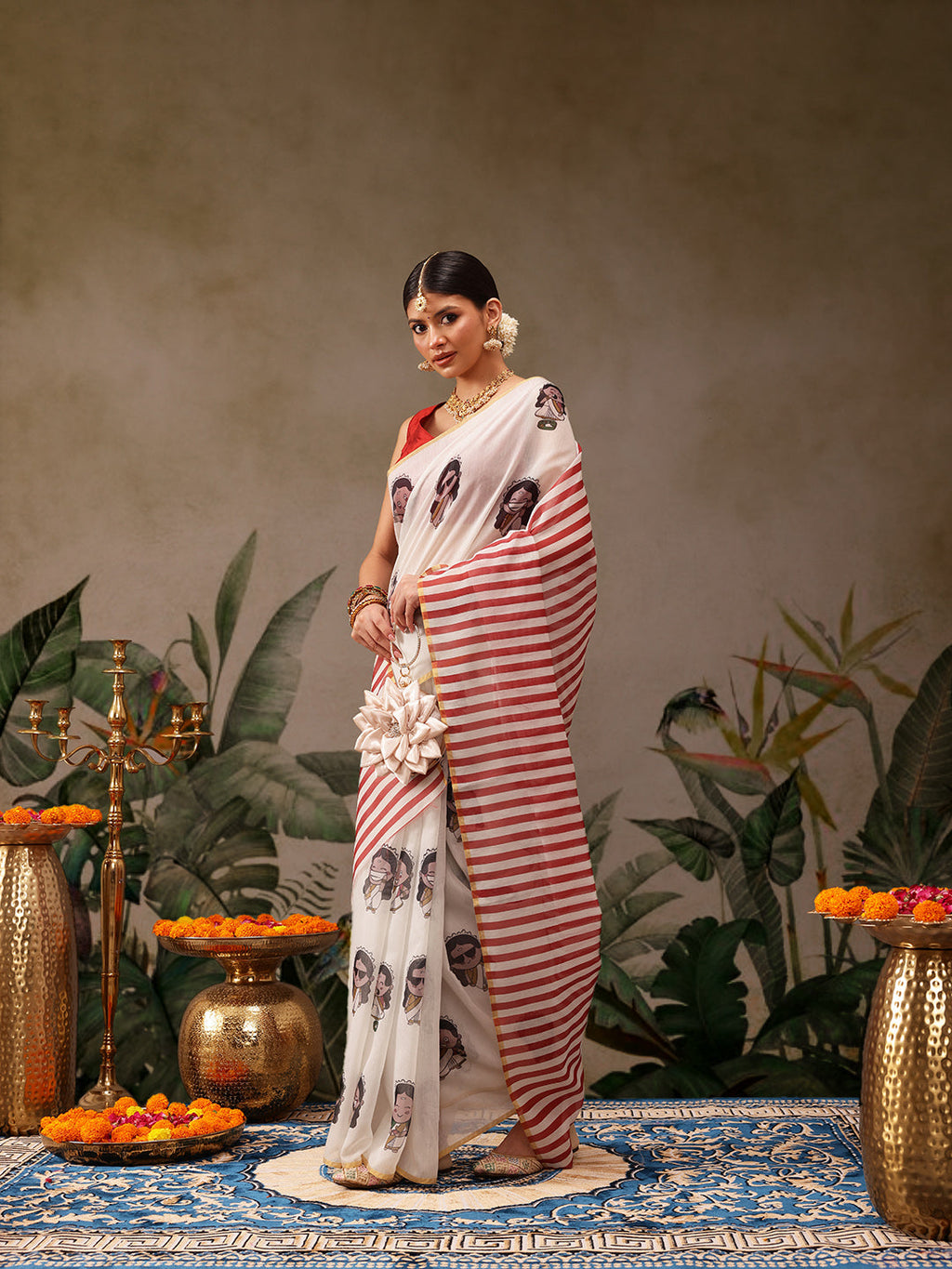 Hiral Fashion Beige Chanderi Cotton Blend Abstract Digital Print Saree