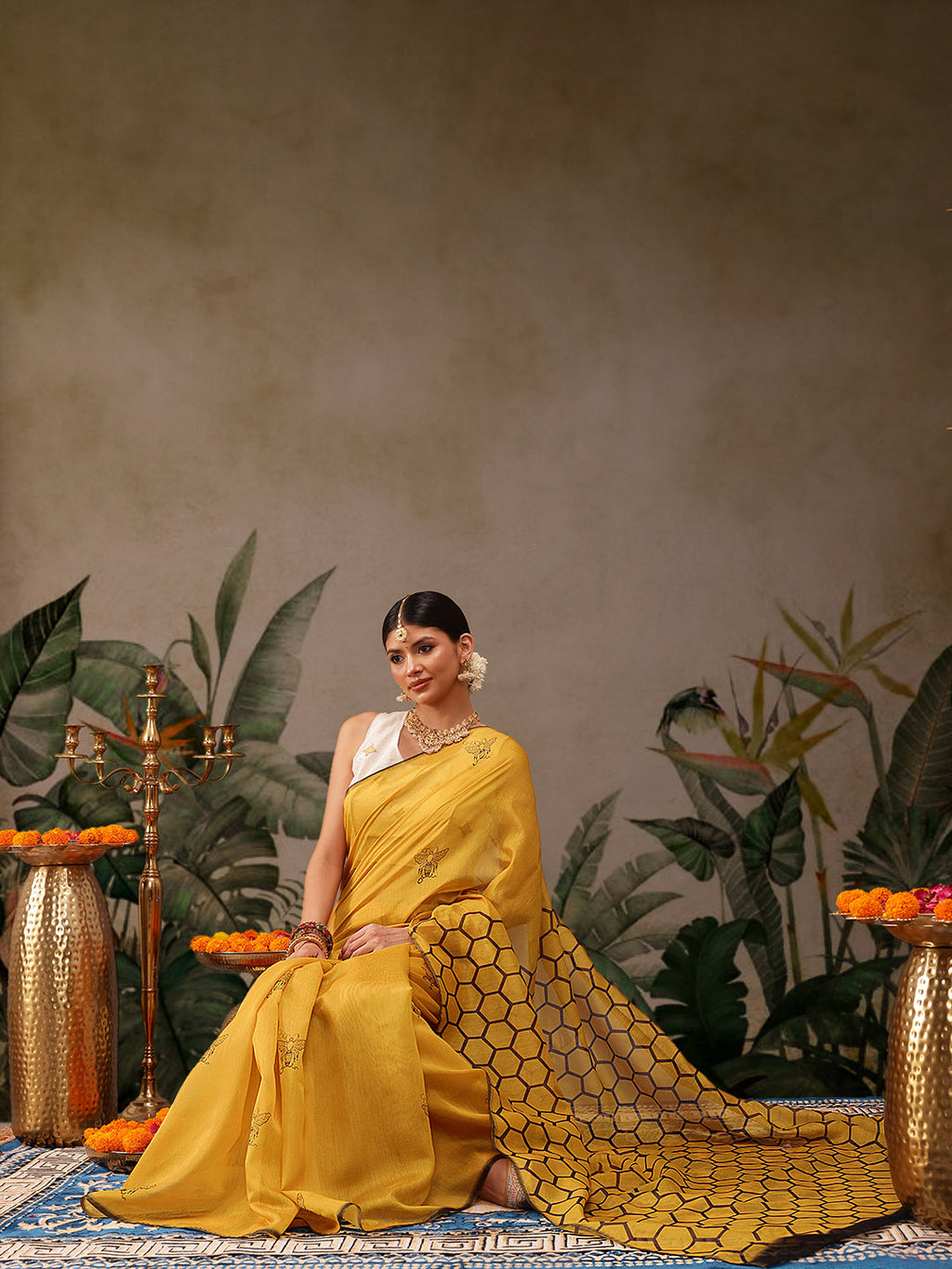 Hiral Fashion Yellow Chanderi Cotton Blend Animal Digital Print Saree