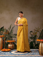 Hiral Fashion Yellow Chanderi Cotton Blend Animal Digital Print Saree