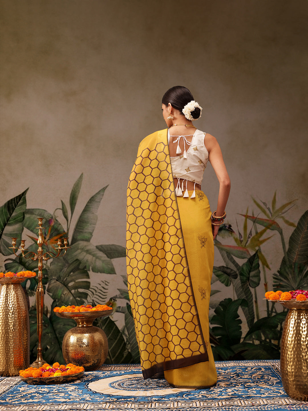 Hiral Fashion Yellow Chanderi Cotton Blend Animal Digital Print Saree