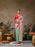 Hiral Fashion Green Chanderi Cotton Blend Floral Digital Print Saree