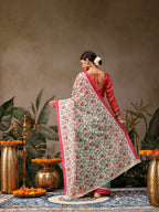 Hiral Fashion Green Chanderi Cotton Blend Floral Digital Print Saree
