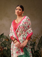 Hiral Fashion Green Chanderi Cotton Blend Floral Digital Print Saree