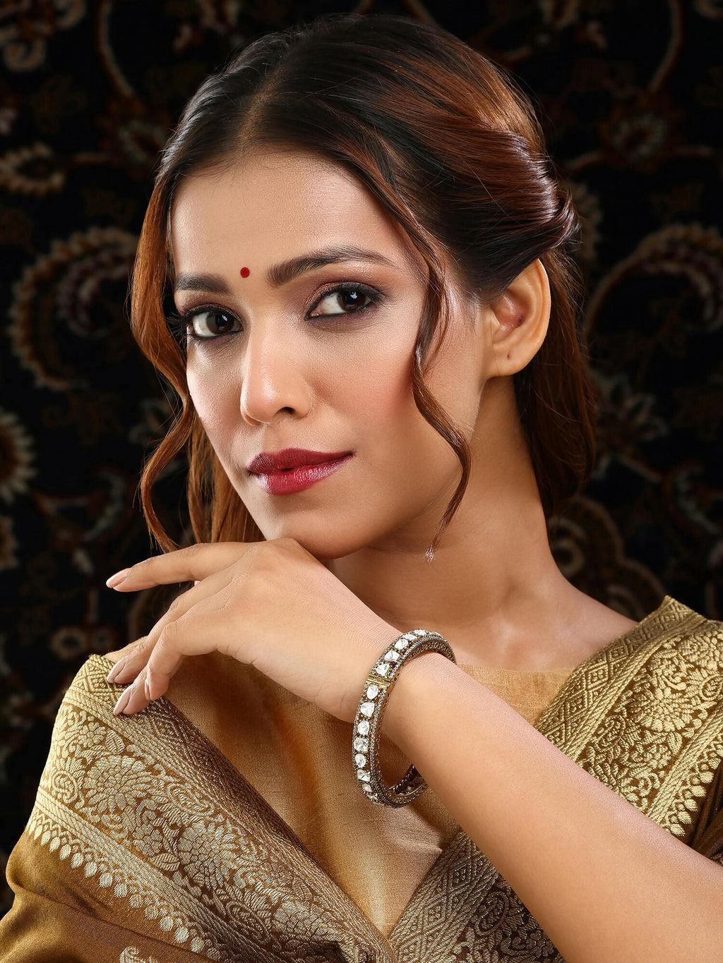 Ruby Raang 22k Gold Polished Kundan Bracelet - Distacart