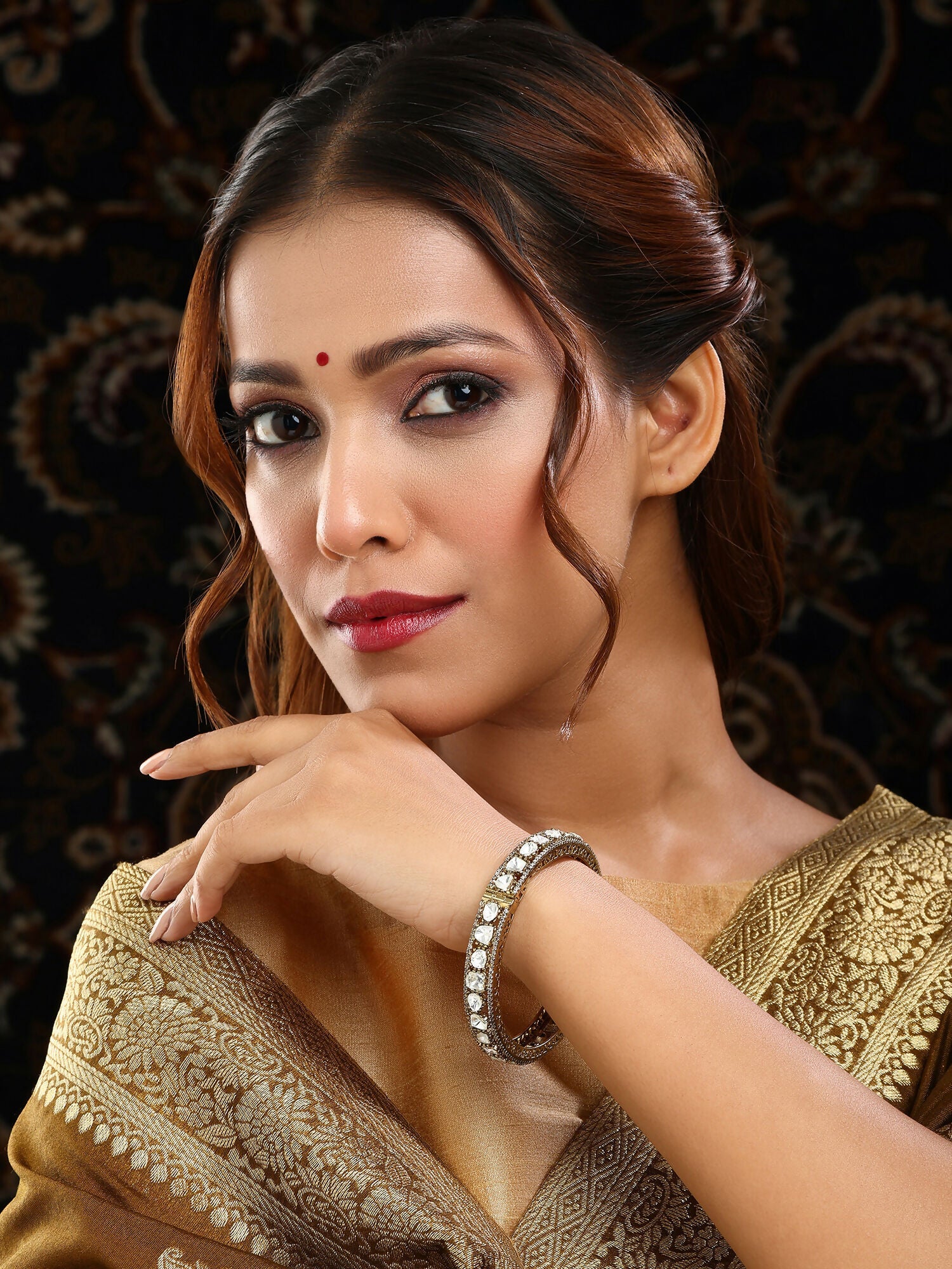 Ruby Raang 22k Gold Polished Kundan Bracelet - Distacart