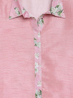 Ahalyaa Pink Poly Silk Solid Kids Kurta with Printed Pant Set For Girls