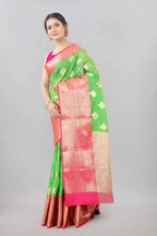 Hiral Fashion Green Banarasi Silk Blend Floral Woven Design Saree