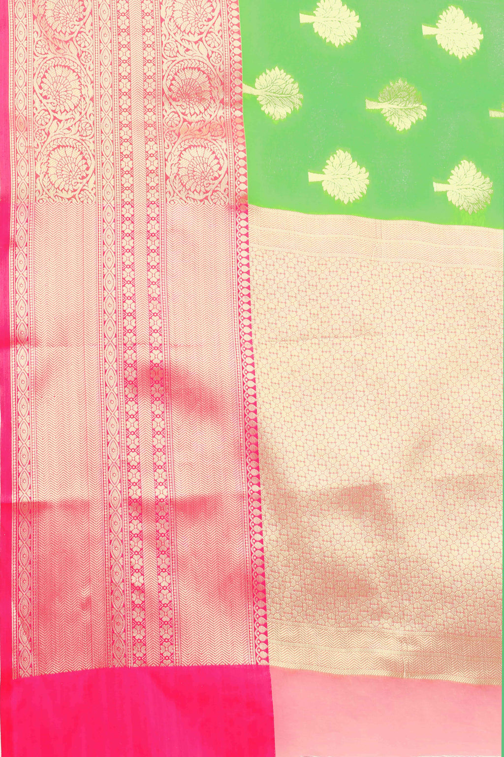 Hiral Fashion Green Banarasi Silk Blend Floral Woven Design Saree