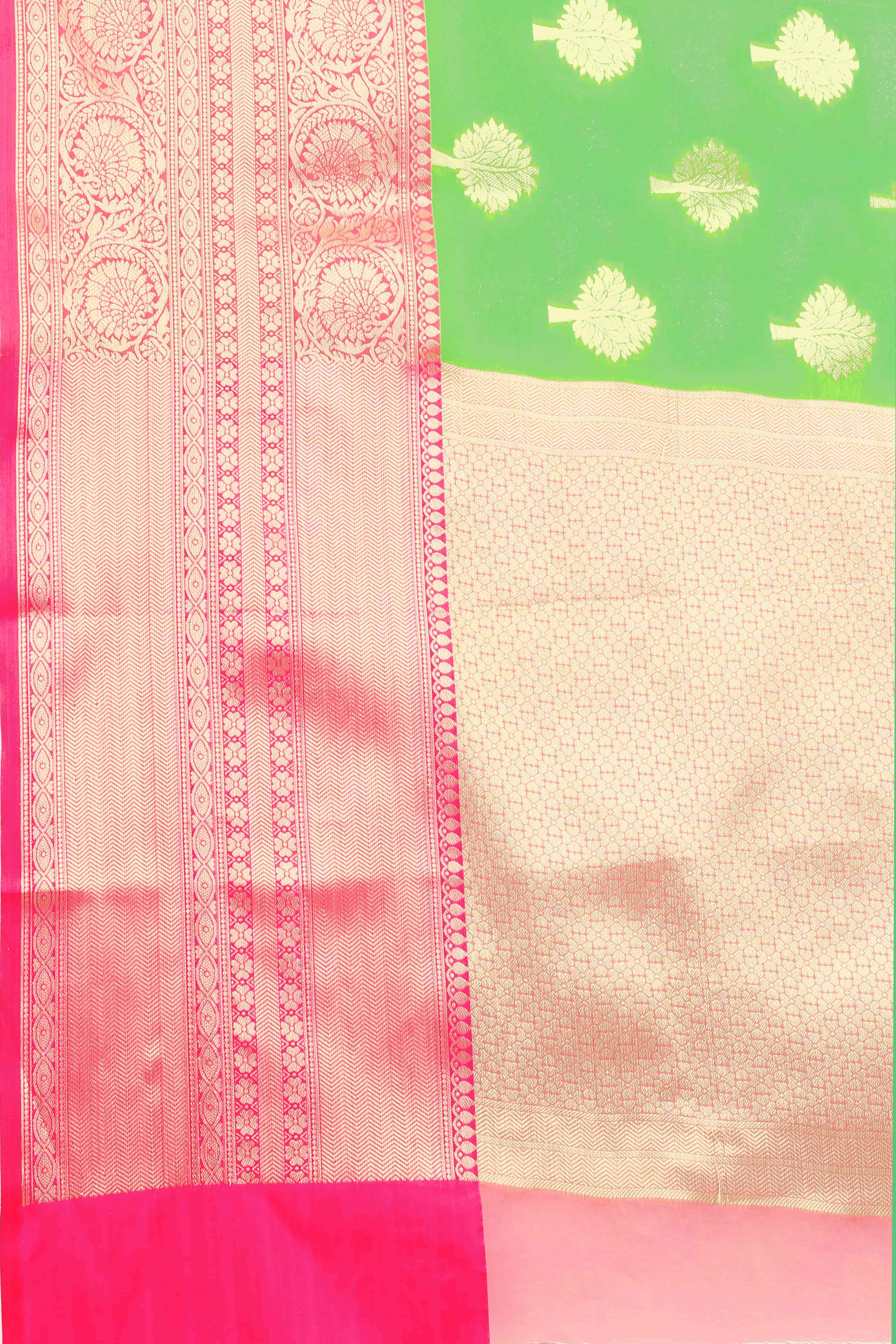 Hiral Fashion Green Banarasi Silk Blend Floral Woven Design Saree