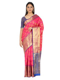 Hiral Fashion Pink Banarasi Art Silk Floral Woven Design Saree