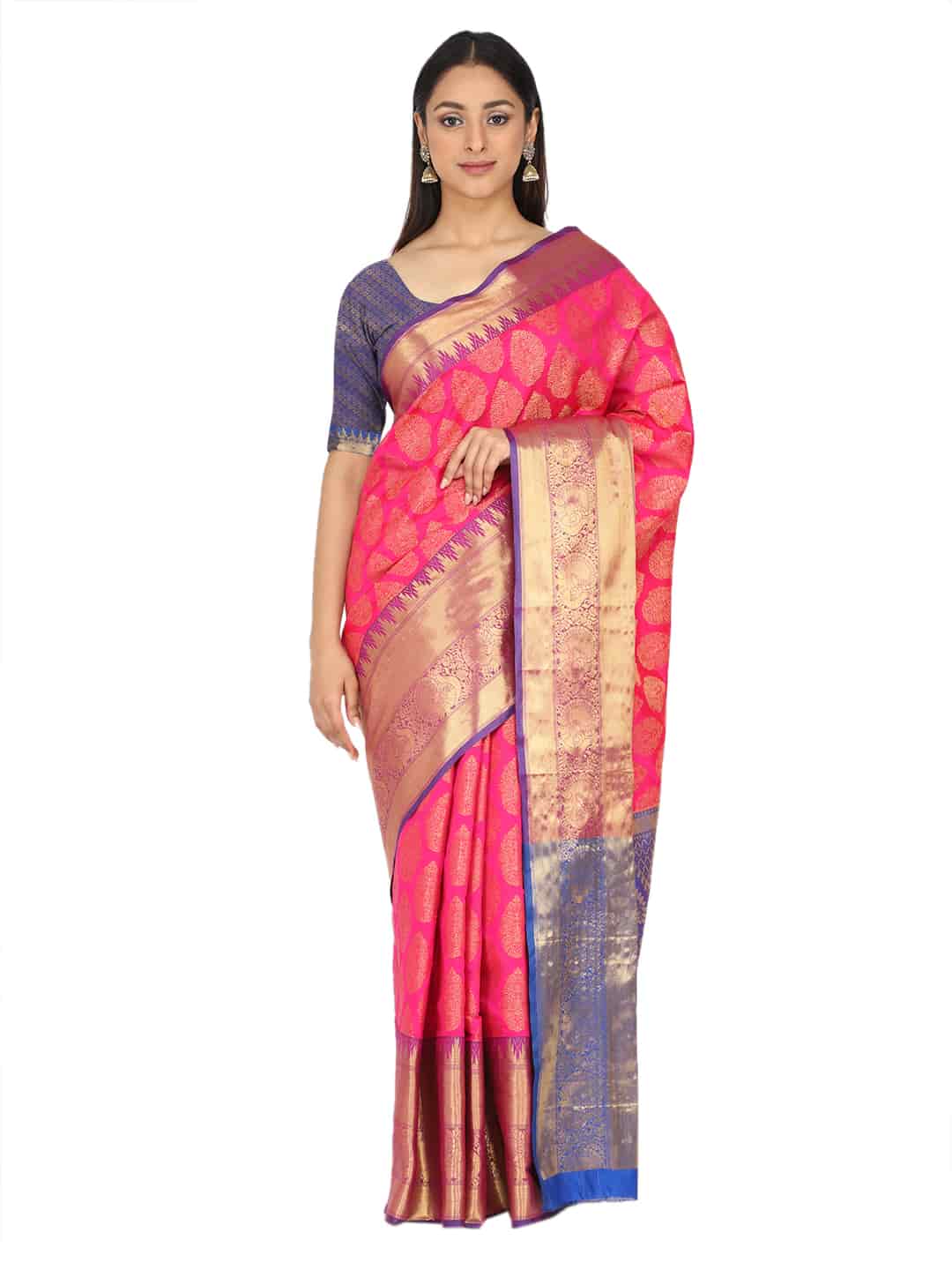 Hiral Fashion Pink Banarasi Art Silk Floral Woven Design Saree