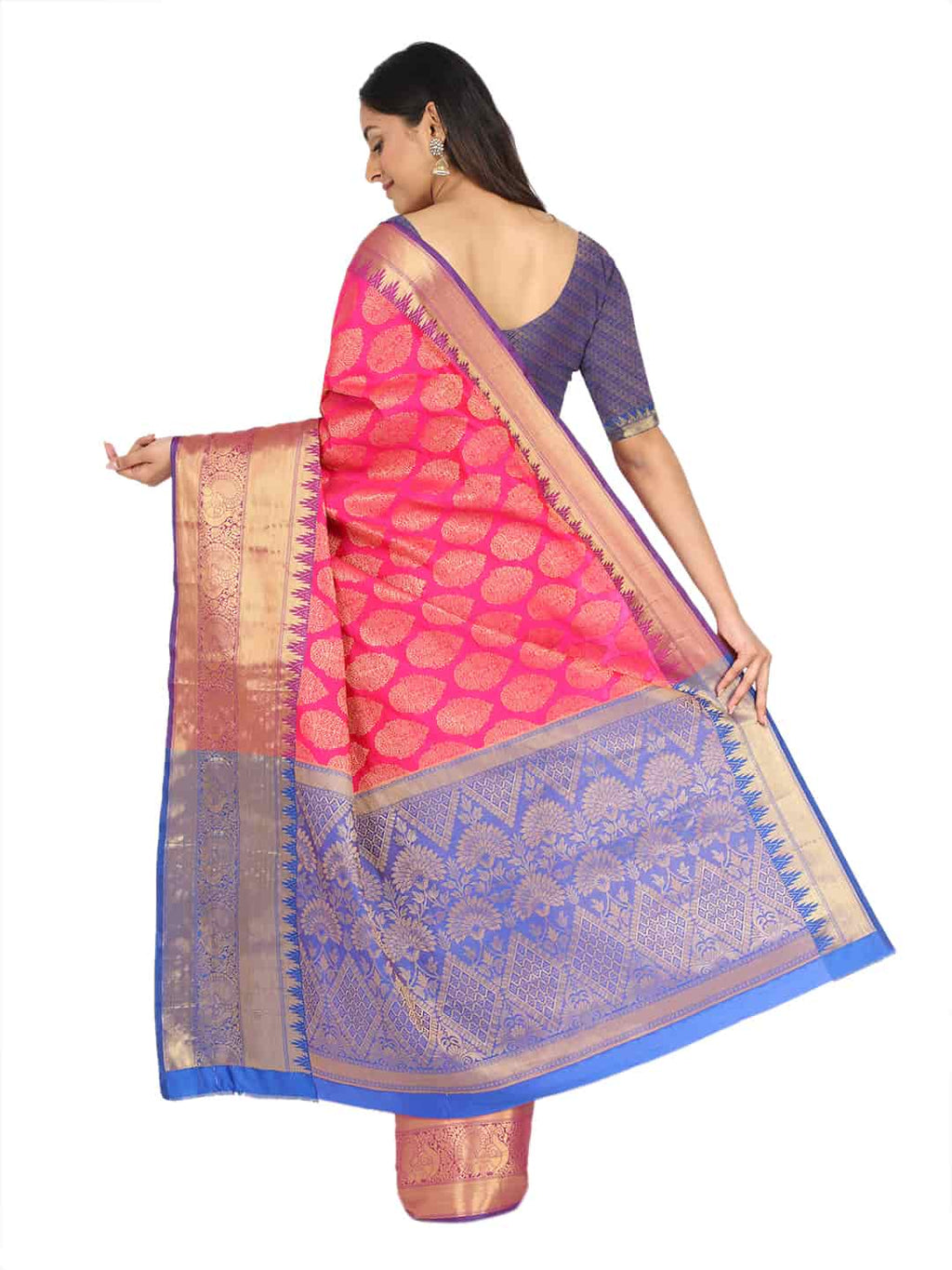 Hiral Fashion Pink Banarasi Art Silk Floral Woven Design Saree