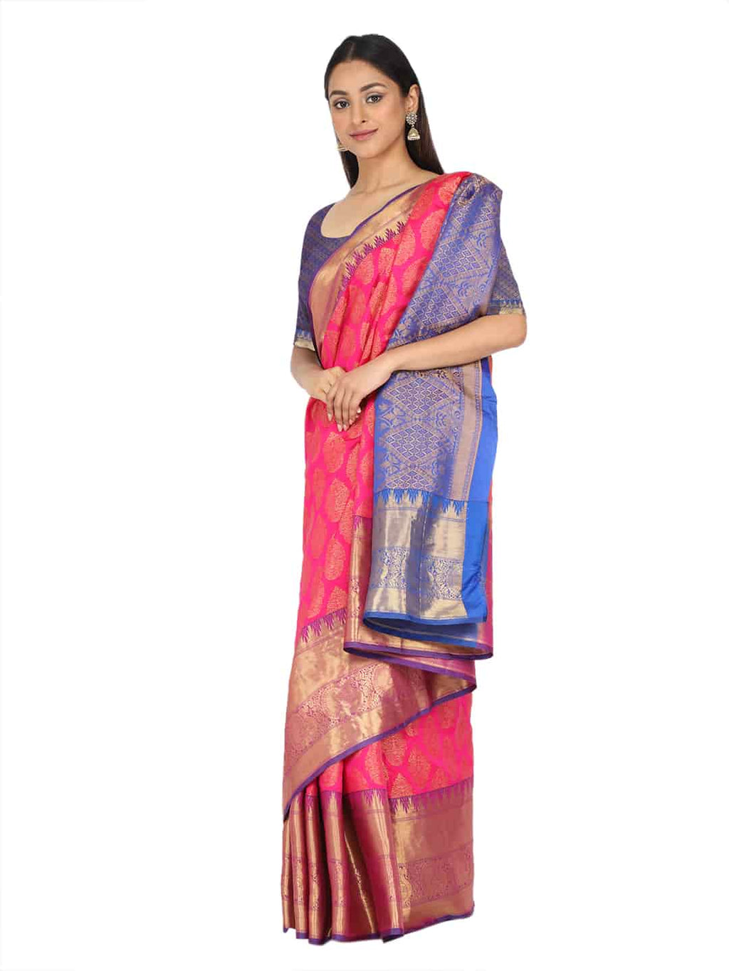 Hiral Fashion Pink Banarasi Art Silk Floral Woven Design Saree