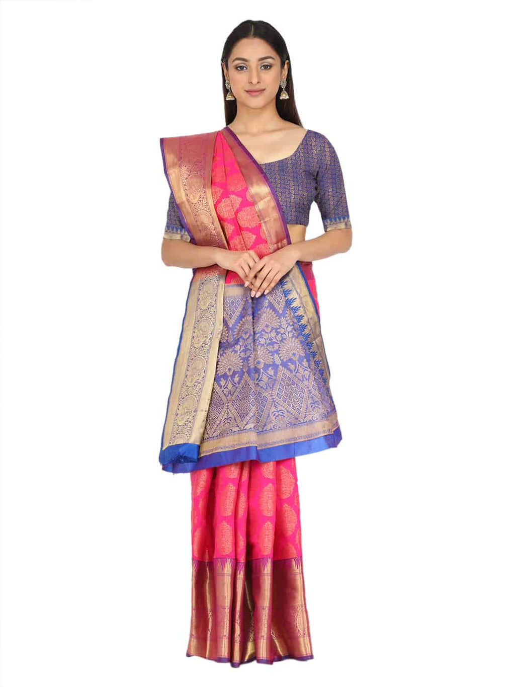 Hiral Fashion Pink Banarasi Art Silk Floral Woven Design Saree