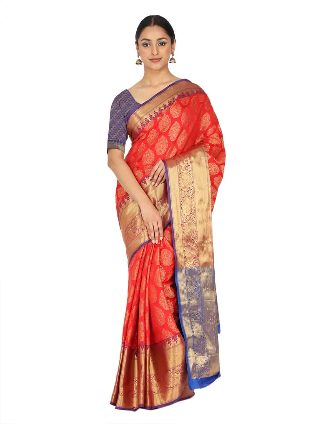 Hiral Fashion Red Banarasi Art Silk Floral Woven Design Saree