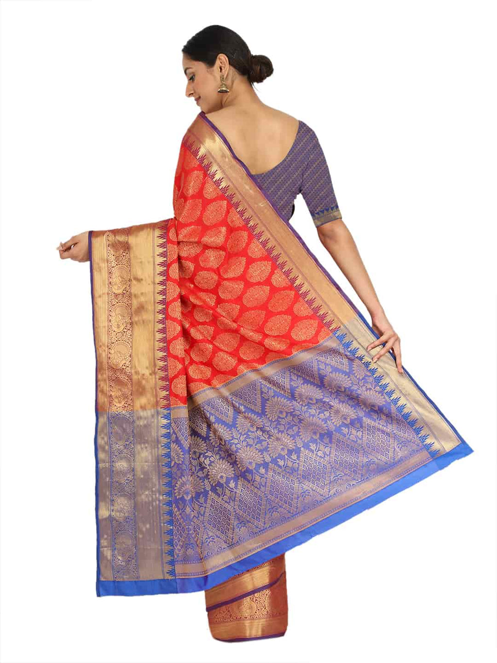 Hiral Fashion Red Banarasi Art Silk Floral Woven Design Saree