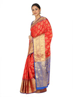Hiral Fashion Red Banarasi Art Silk Floral Woven Design Saree