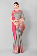 Hiral Fashion Grey Banarasi Silk Blend Geomatric Woven Design Saree