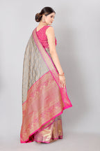 Hiral Fashion Grey Banarasi Silk Blend Geomatric Woven Design Saree