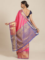 Hiral Fashion Pink Banarasi Silk Blend Abstract Woven Design Saree
