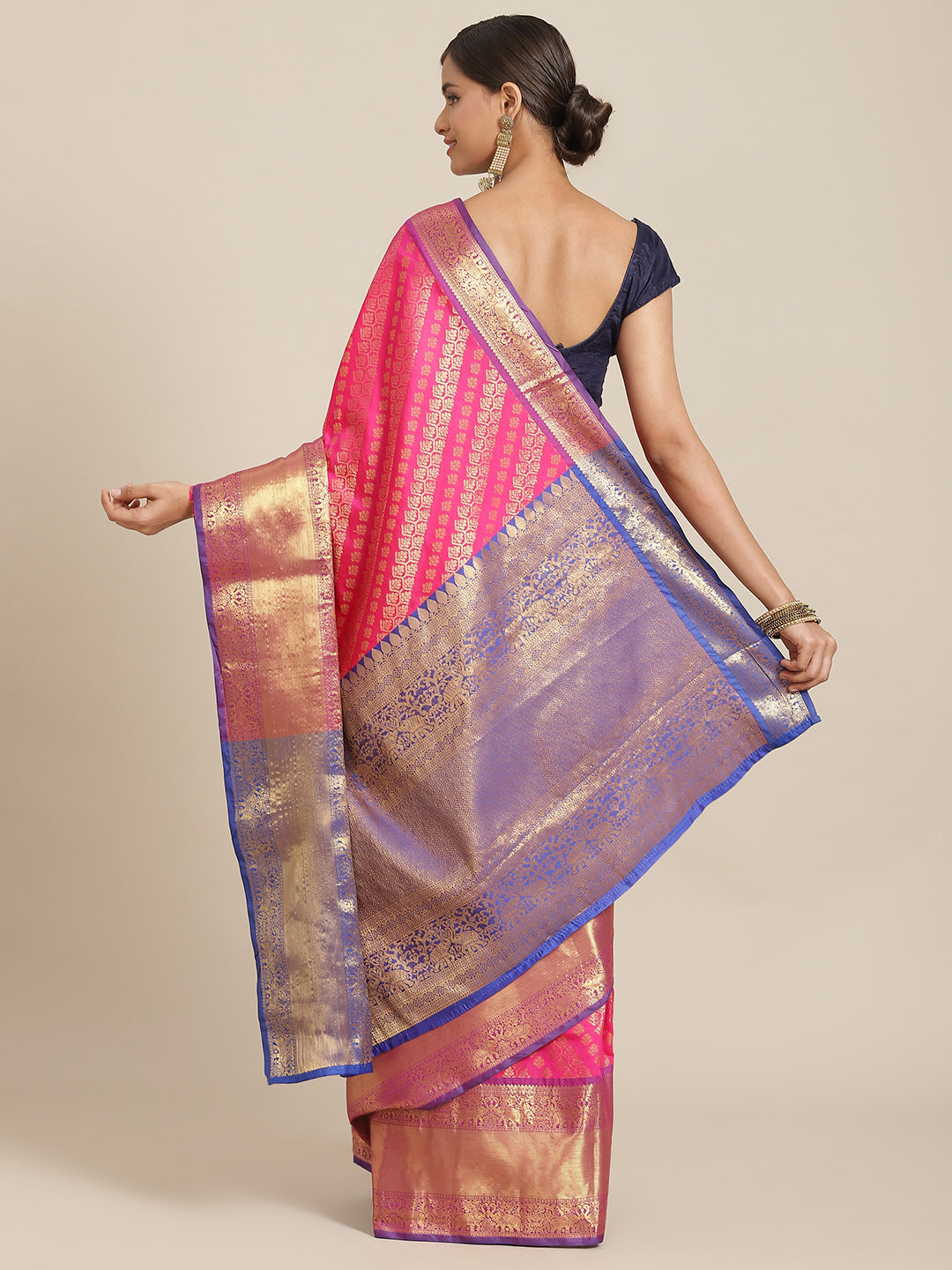Hiral Fashion Pink Banarasi Silk Blend Abstract Woven Design Saree