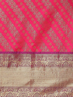 Hiral Fashion Pink Banarasi Silk Blend Abstract Woven Design Saree