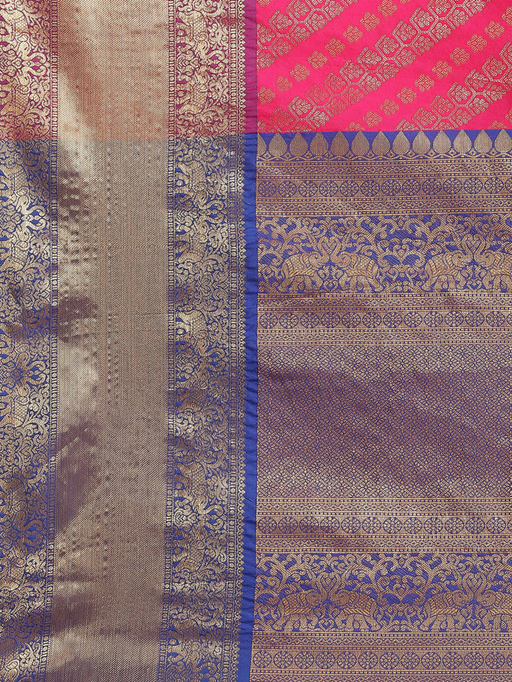 Hiral Fashion Pink Banarasi Silk Blend Abstract Woven Design Saree