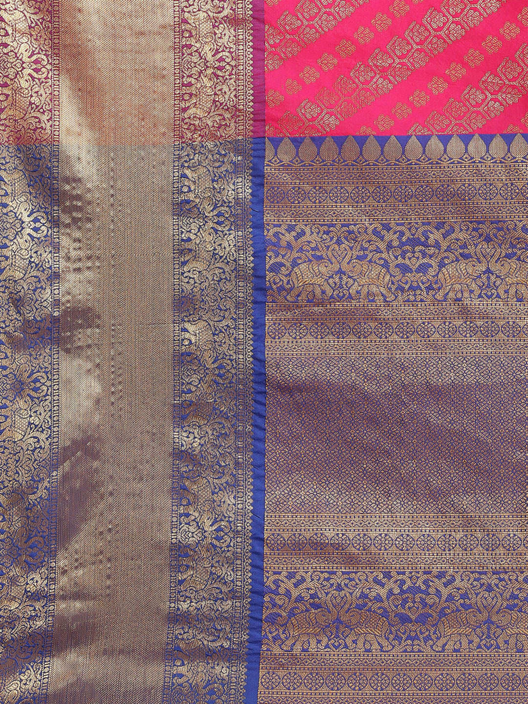 Hiral Fashion Pink Banarasi Silk Blend Abstract Woven Design Saree