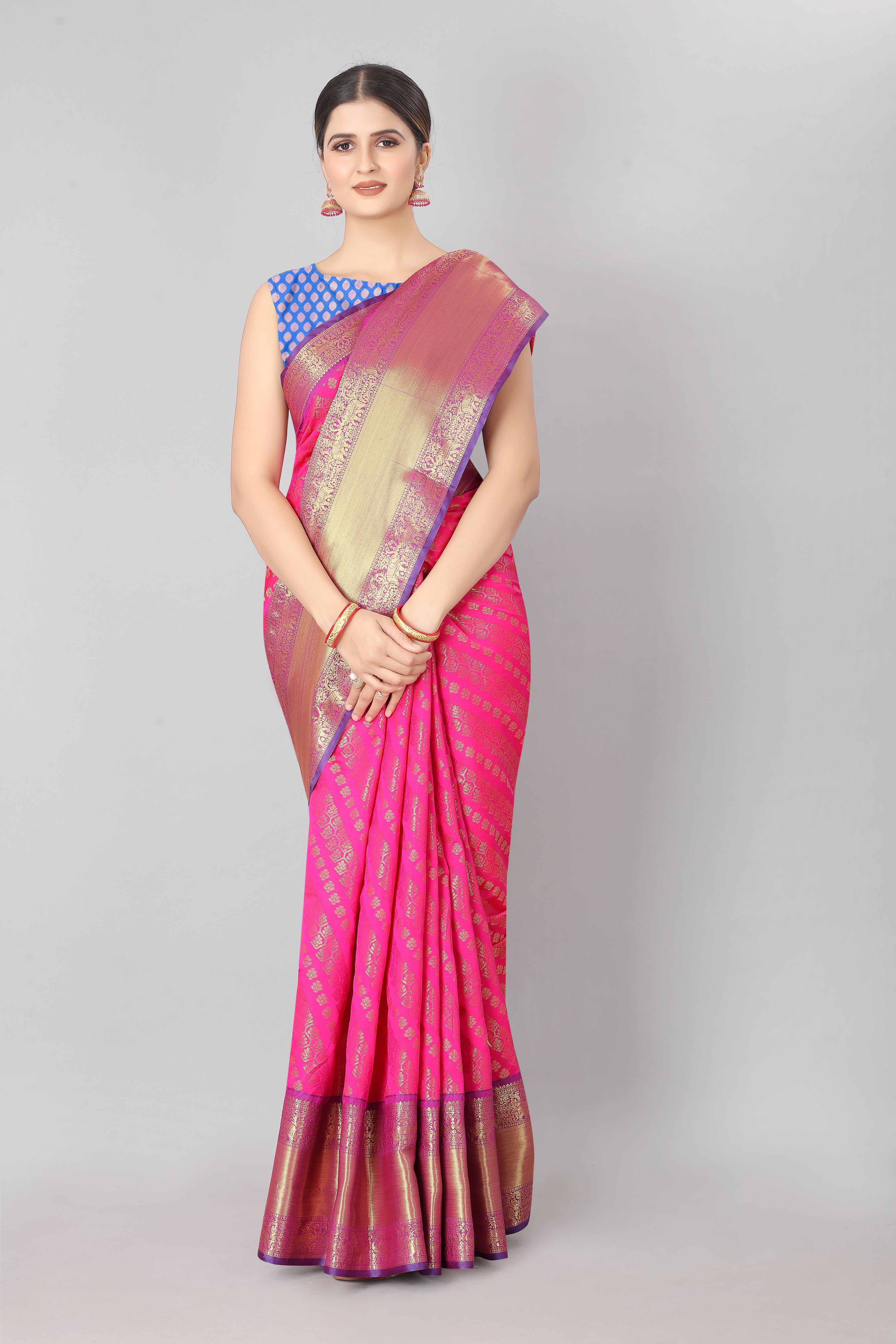 Hiral Fashion Pink Banarasi Silk Blend Abstract Woven Design Saree