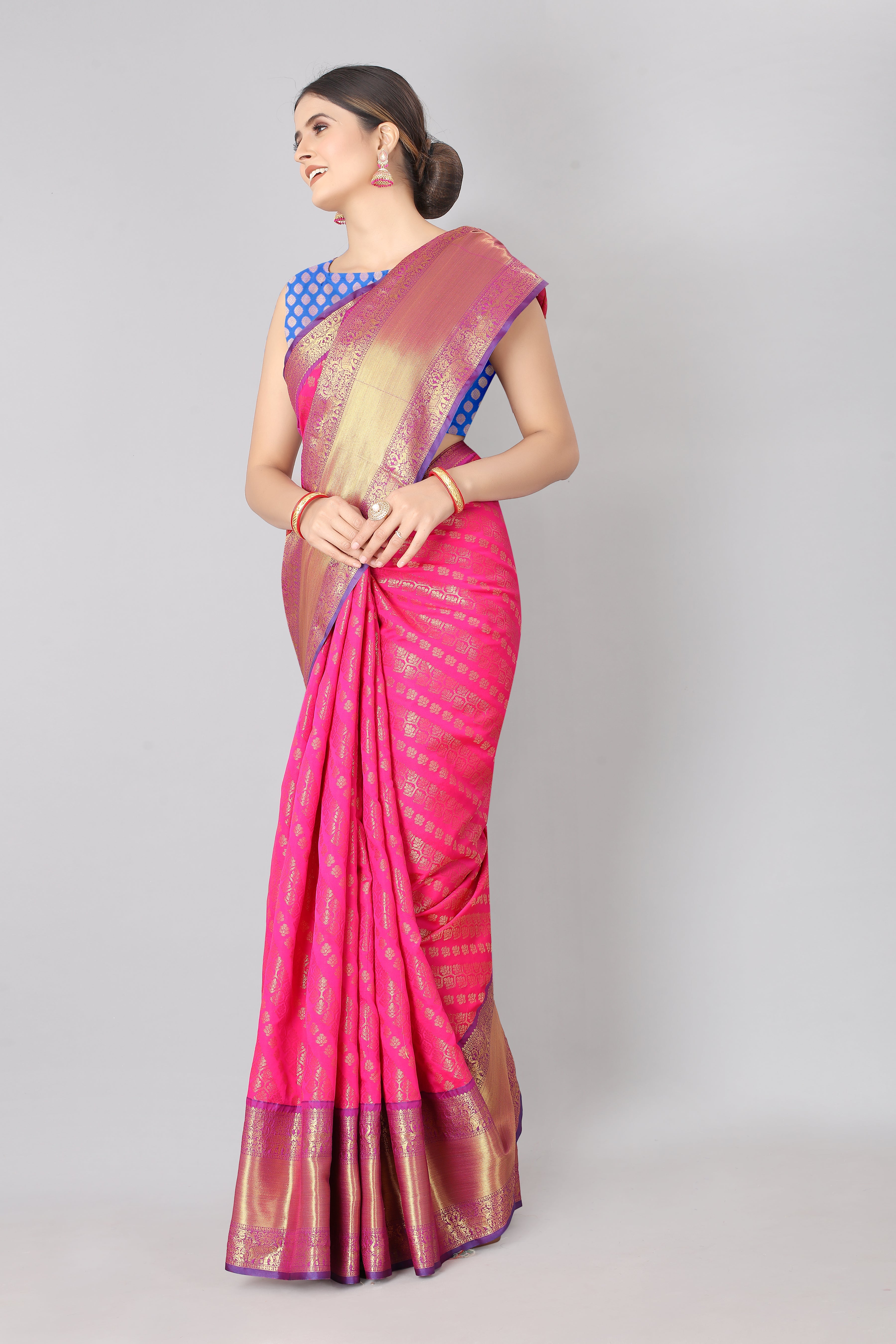 Hiral Fashion Pink Banarasi Silk Blend Abstract Woven Design Saree
