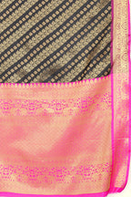 Olive Banarasi Silk Woven Zari Design Striped Saree with Unstitched Blouse - Hiral Fashion