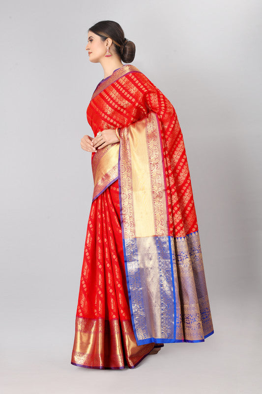 Red Silk Blend Woven Zari Design Abstract Saree with Unstitched Blouse - Hiral Fashion