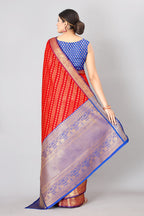 Red Silk Blend Woven Zari Design Abstract Saree with Unstitched Blouse - Hiral Fashion
