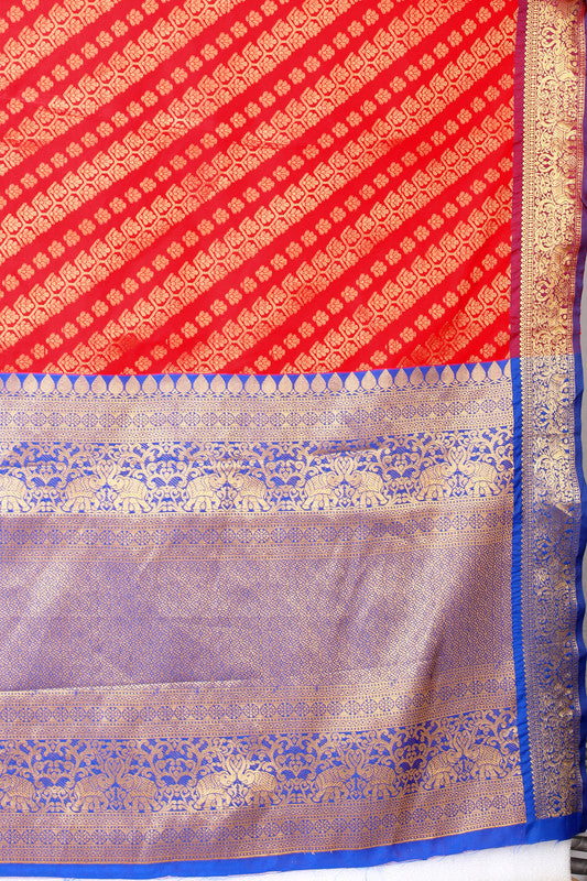 Red Silk Blend Woven Zari Design Abstract Saree with Unstitched Blouse - Hiral Fashion
