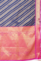 Navy Blue Banarasi Silk Woven Zari Design Striped Saree with Unstitched Blouse - Hiral Fashion