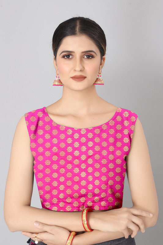 Navy Blue Silk Blend Woven Zari Design Striped Saree with Unstitched Blouse - Hiral Fashion