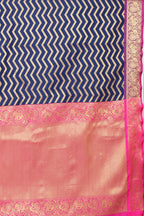 Navy Blue Silk Blend Woven Zari Design Striped Saree with Unstitched Blouse - Hiral Fashion