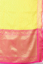 Yellow Silk Blend Woven Zari Design Striped Saree with Unstitched Blouse - Hiral Fashion