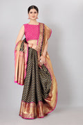 Black Silk Blend Woven Zari Design Striped Saree with Unstitched Blouse - Hiral Fashion