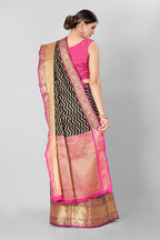 Black Silk Blend Woven Zari Design Striped Saree with Unstitched Blouse - Hiral Fashion
