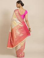 Beige Jute Silk Woven Zari Design Geomatric Saree with Unstitched Blouse - Hiral Fashion