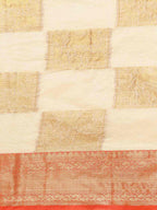 Beige Jute Silk Embellished Geomatric Saree with Unstitched Blouse - Hiral Fashion
