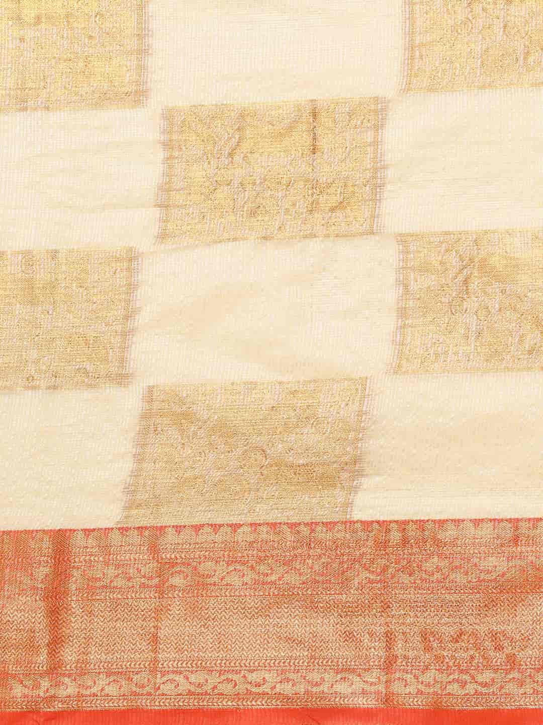 Beige Jute Silk Embellished Geomatric Saree with Unstitched Blouse - Hiral Fashion