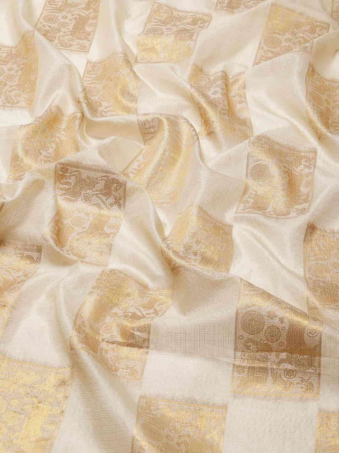 Beige Jute Silk Embellished Geomatric Saree with Unstitched Blouse - Hiral Fashion