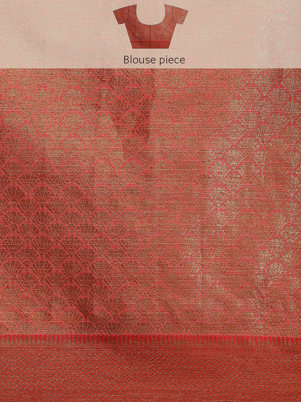 Beige Tusser Silk Woven Zari Design Floral Saree with Unstitched Blouse - Hiral Fashion