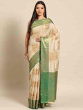 Beige Jute Silk Embellished Geomatric Saree with Unstitched Blouse - Hiral Fashion