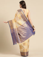 Beige Jute Silk Woven Zari Design Geomatric Saree with Unstitched Blouse - Hiral Fashion