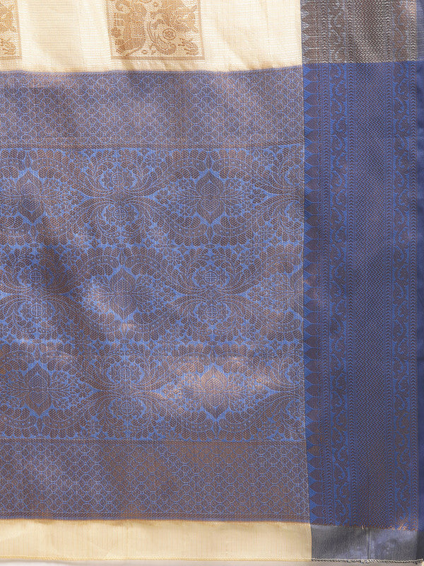 Beige Jute Silk Woven Zari Design Geomatric Saree with Unstitched Blouse - Hiral Fashion